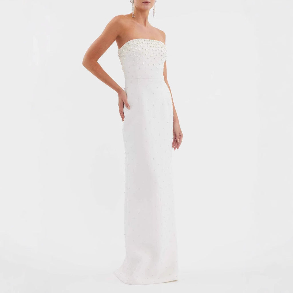 Pure Color Tube-top Long Skirt Temperament Commute High Waist Dress