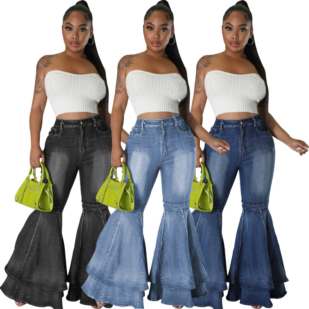 Women's Fashion All-match Wide Leg Denim Stretch Flared Pants