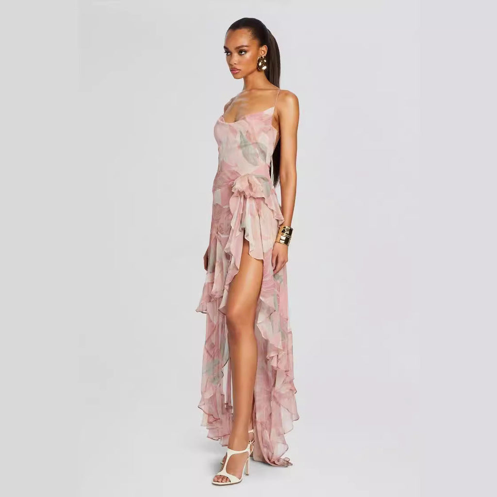 Women's Irregular Oblique Ruffled Skirt With Suspenders