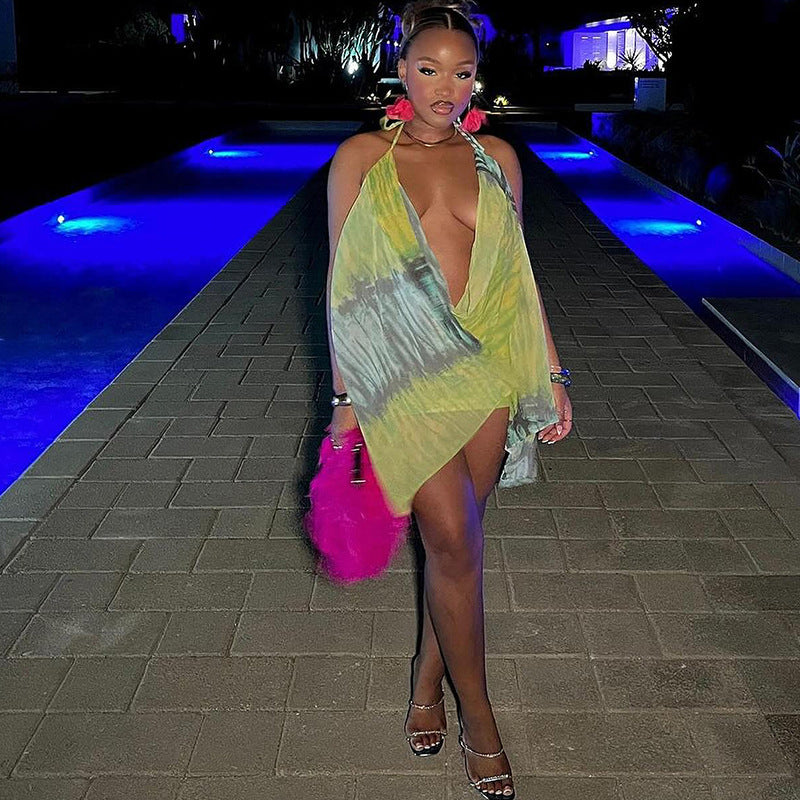 Deep V-neck Backless Strap Sleeveless Printed Cool Top