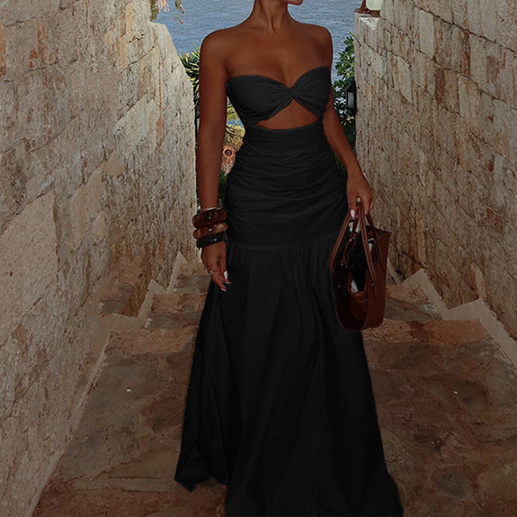 Women's Beach Style Fake Strapless Hollow Dress