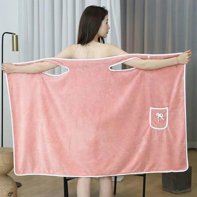 Wearable Bath Towels Suspenders Fleece Bath Skirt