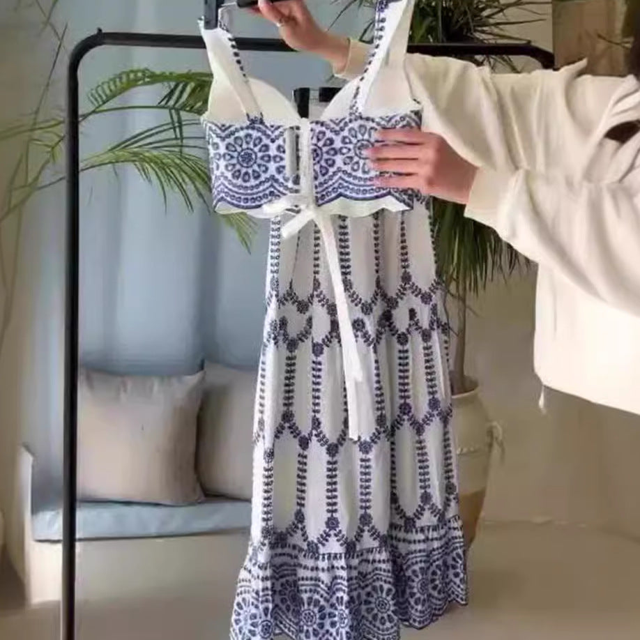 Printed Lace-up Bra Skirt Two-piece Set