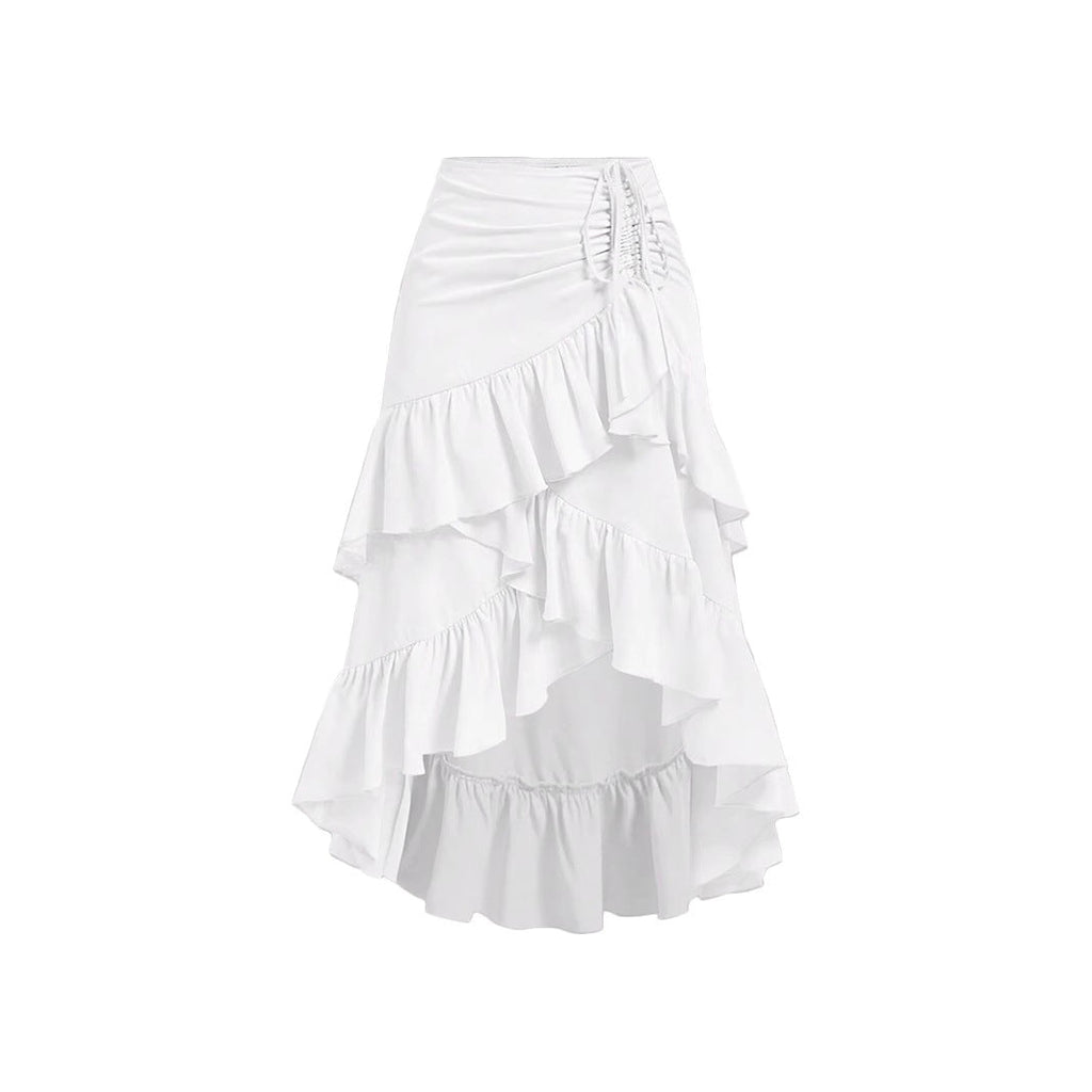 Women Asymmetric Hem High Waist Tied Lotus Leaf Hem Skirt