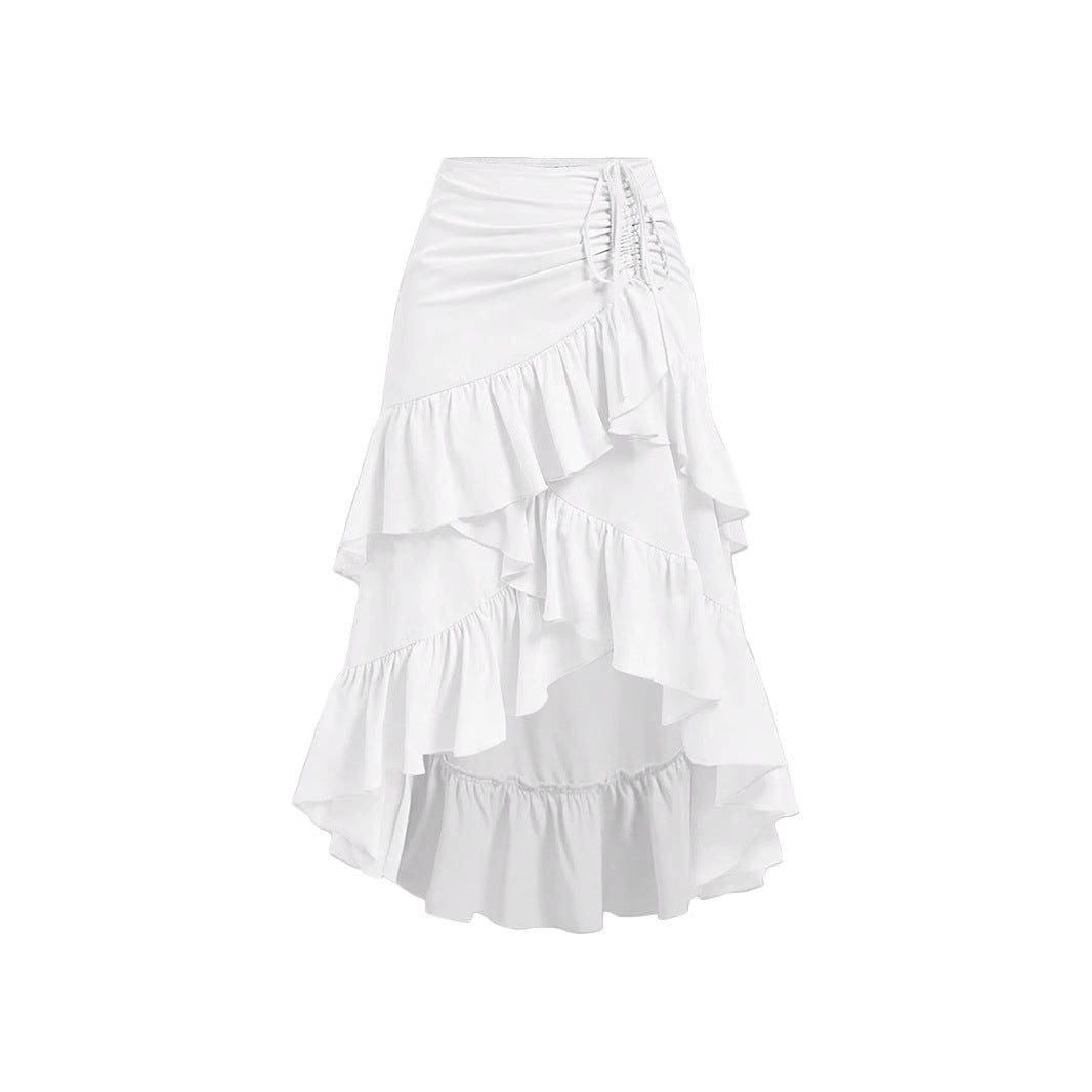 Women Asymmetric Hem High Waist Tied Lotus Leaf Hem Skirt