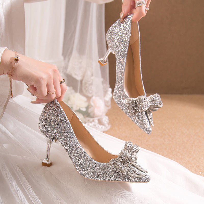 Crystal Sequins Stiletto Pointed-toe Shoes