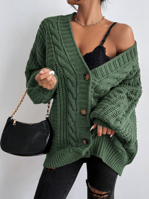 V-neck Sweater Women's Retro Fashion Loose Twist Knitted Coat