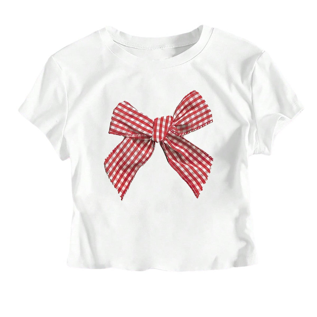 Women's Casual Short Bow Printed Top