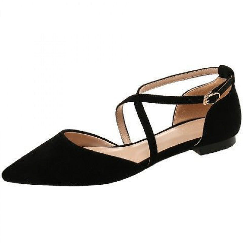 New Pointed Sandals Women's Flat Closed Toe Strap Simple Black