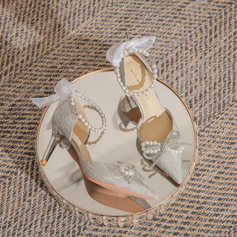 Silver High Heels Rites Crystal Stiletto Heel