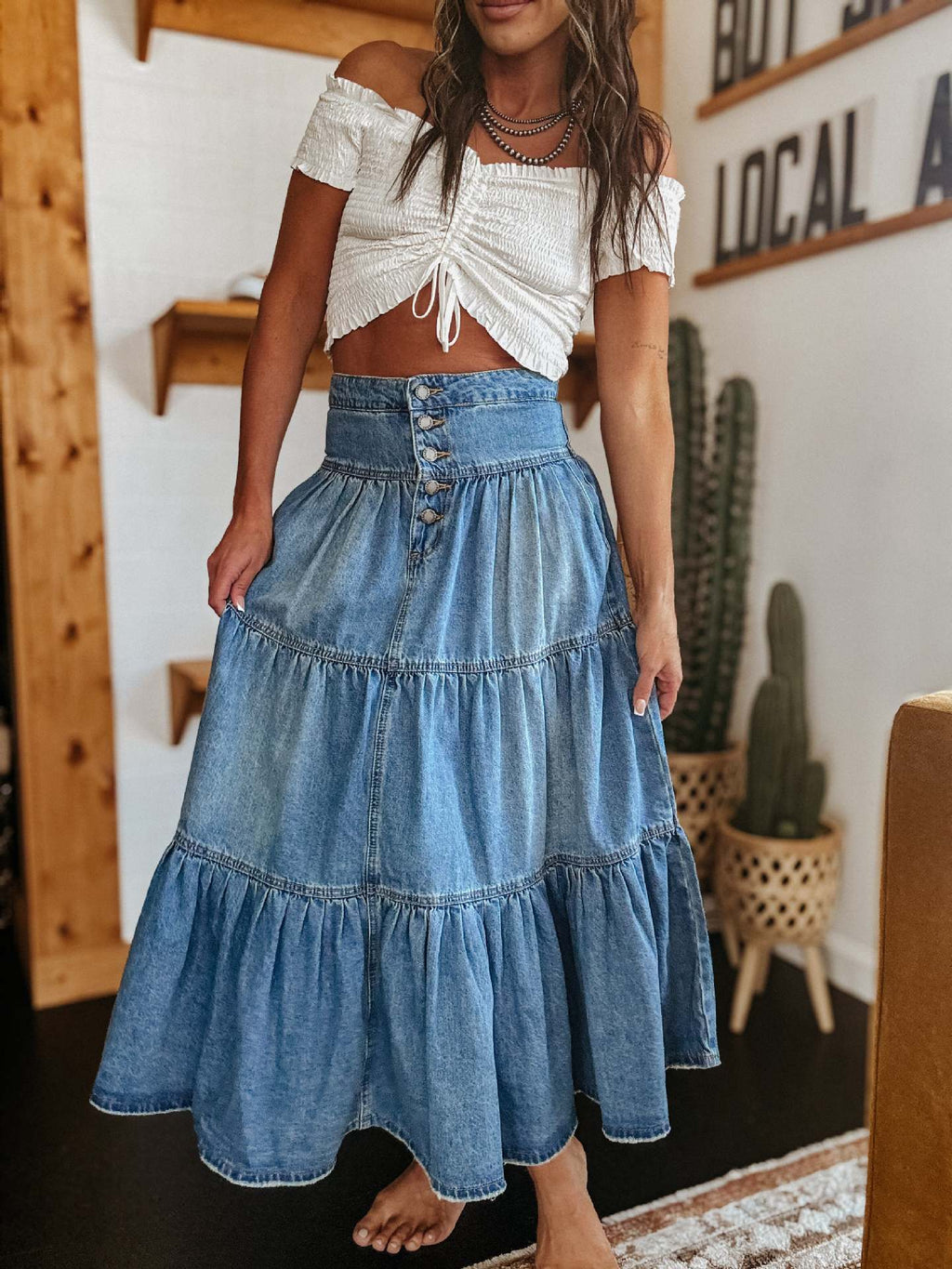 Denim Bohemian A- Line Layered Cake Skirt