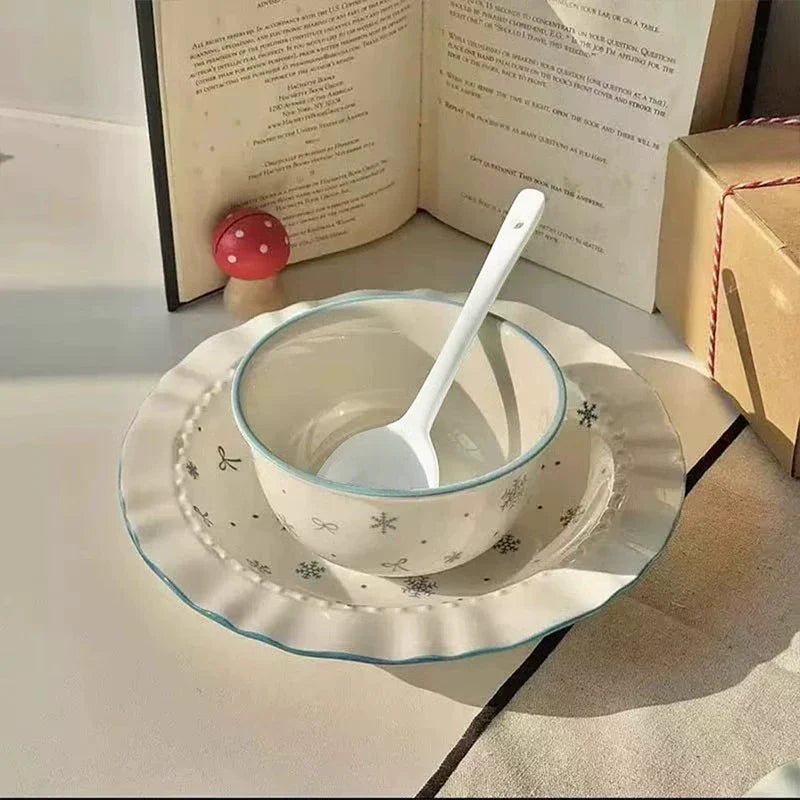 Ceramic Underglaze Color Bowl and Dish Tableware for One Person Bowl Spoon Bowl and Chopsticks