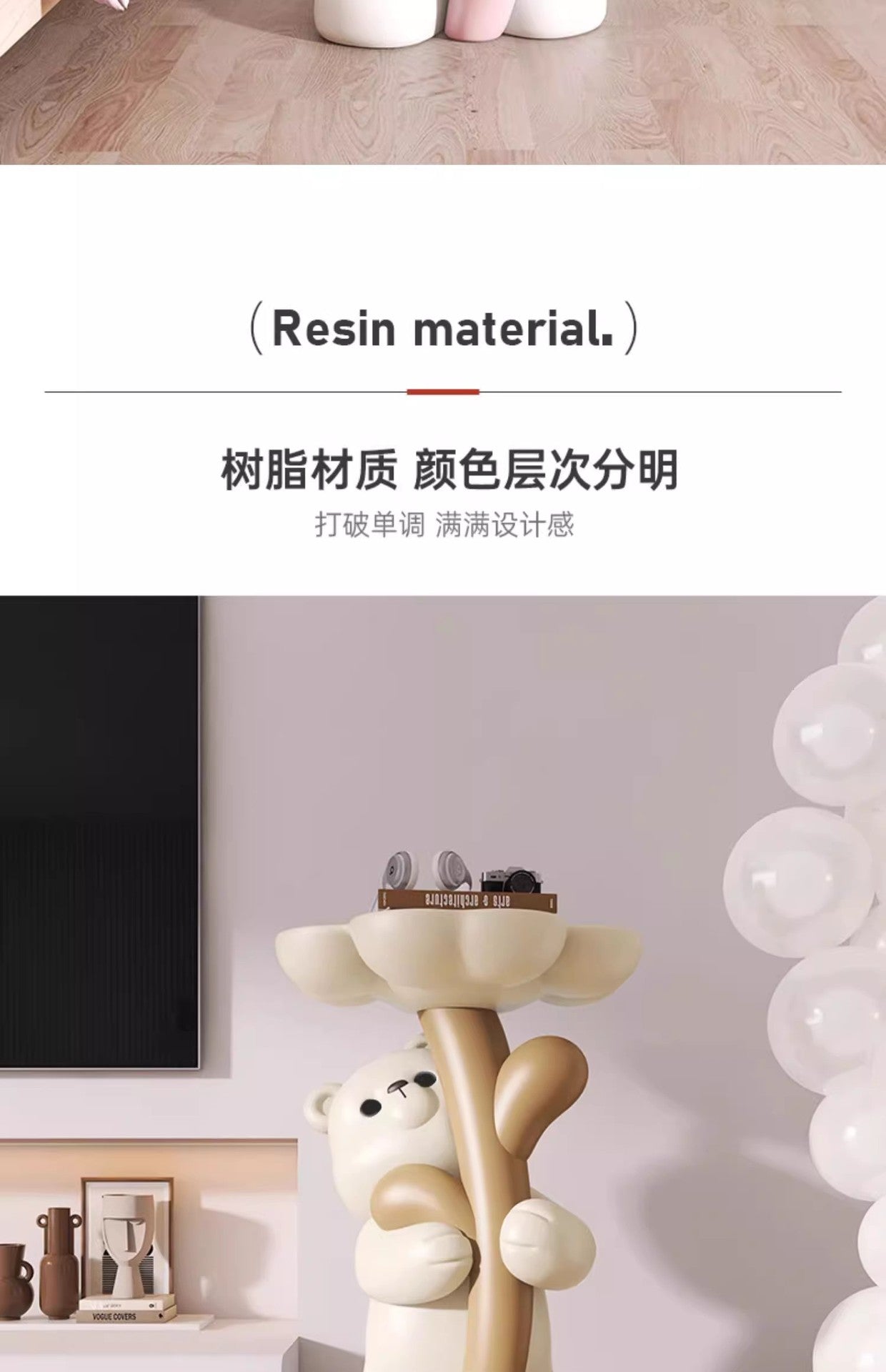 Cute Cartoon Bear Hug Flowers Landing Side Tables Living Room Bedroom Creative Table Home Decoration