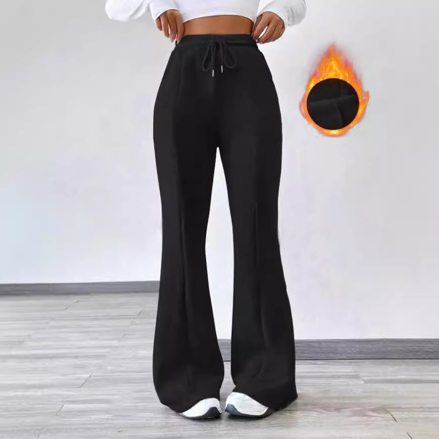 Women's Slightly Flared Casual Pants Comfortable Drawstring Stretch Fleece Sweatpants
