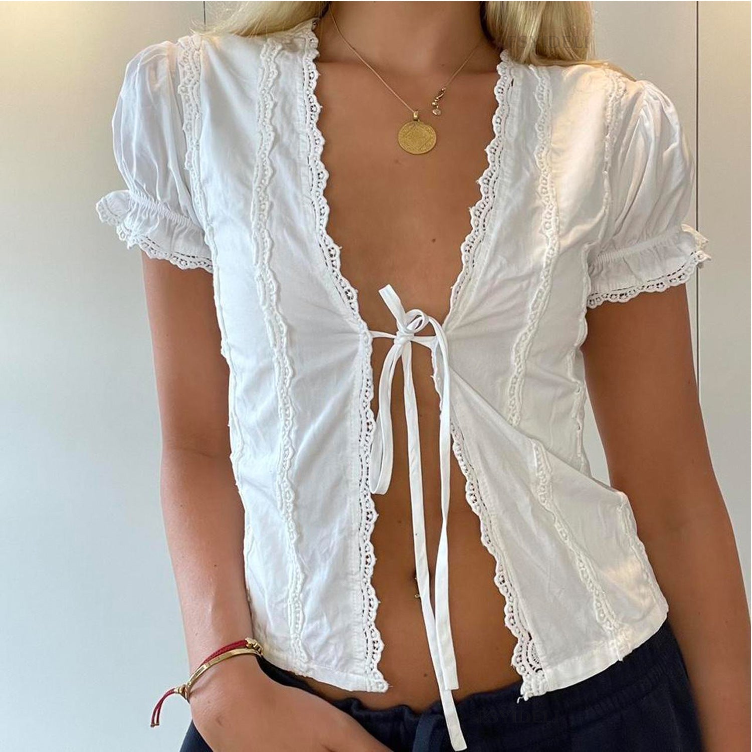 Lace-up Cropped Solid Color Top