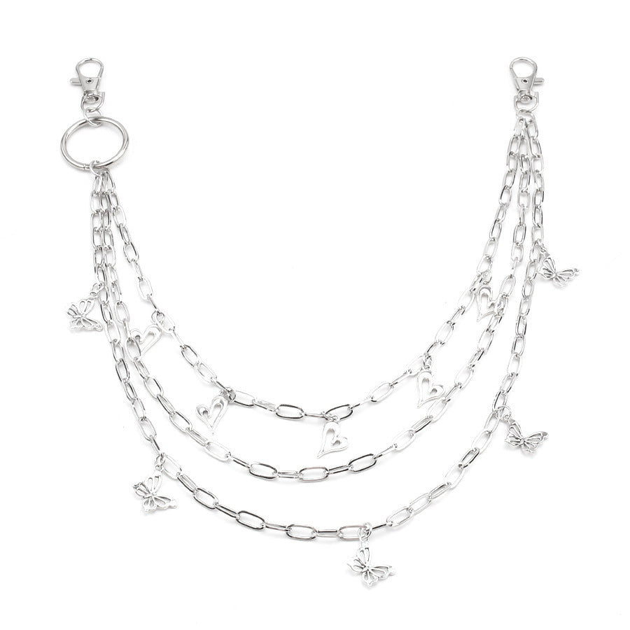 Metal Hollow Butterfly Pendant Phants Zipper Multi-layer Body Chains