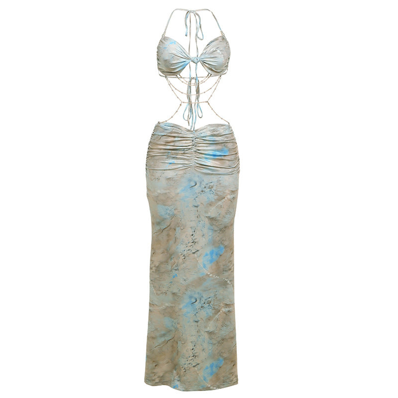 Women's Clothing Halter Lace-up Bead Necklace Decoration Dress