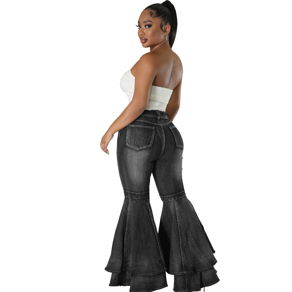 Women's Fashion All-match Wide Leg Denim Stretch Flared Pants