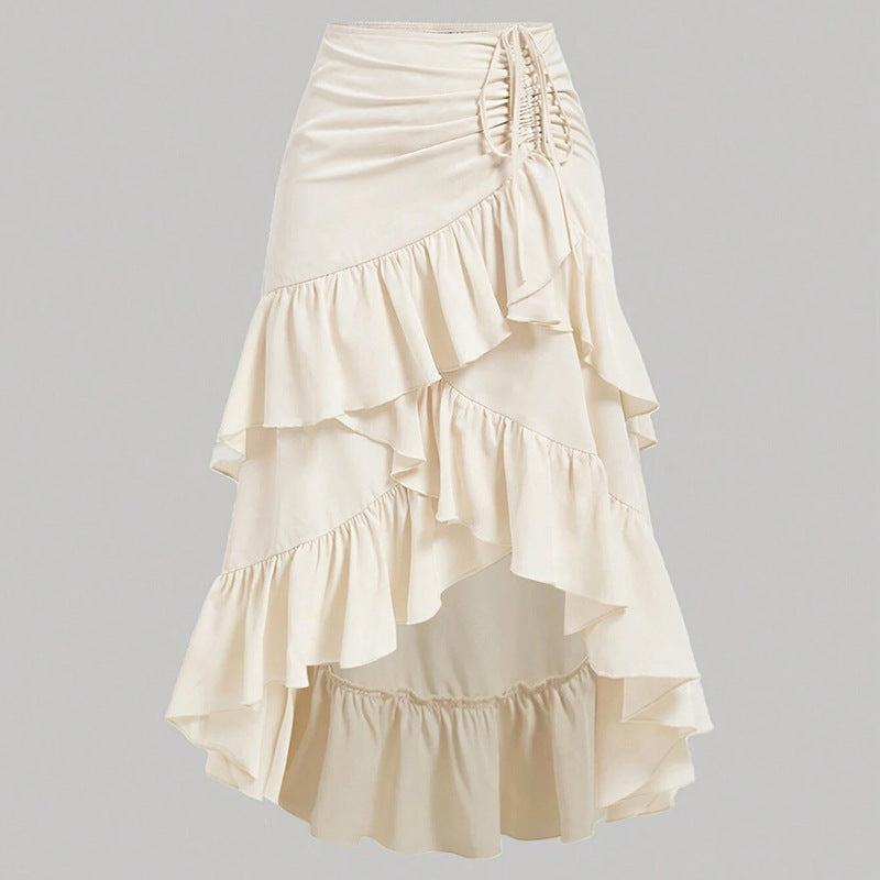 Women Asymmetric Hem High Waist Tied Lotus Leaf Hem Skirt
