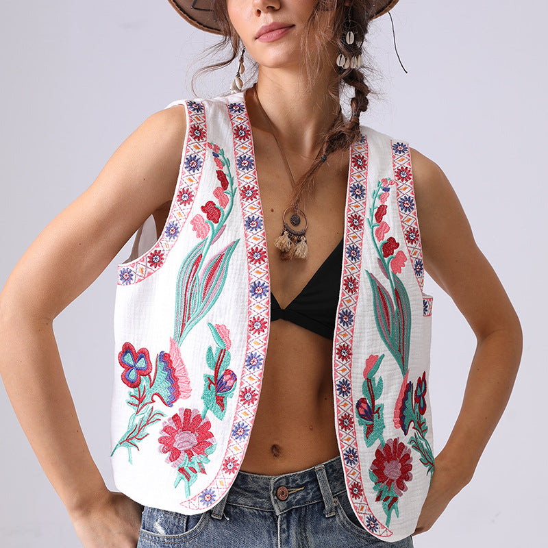 Floral Machine Embroidery Vest