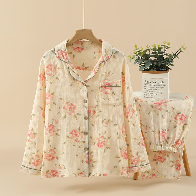 Women's Double-layer Gauze Loose All Cotton Crepe Pajamas Suit