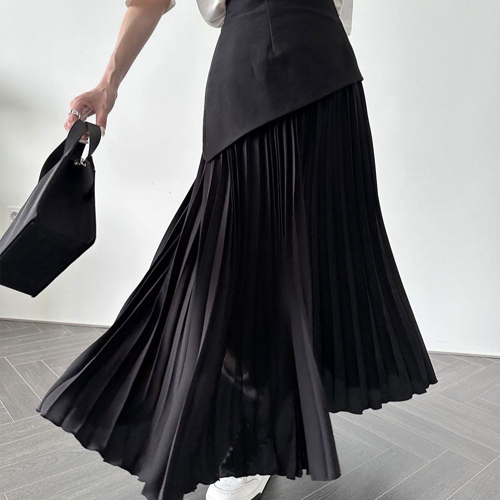 Pleated Contrast Color High Waist Women's Skirt