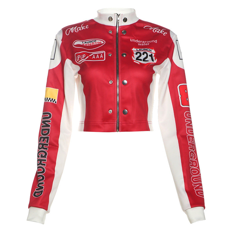 Women's Cropped Printed Long Sleeve Baseball Uniform Coat