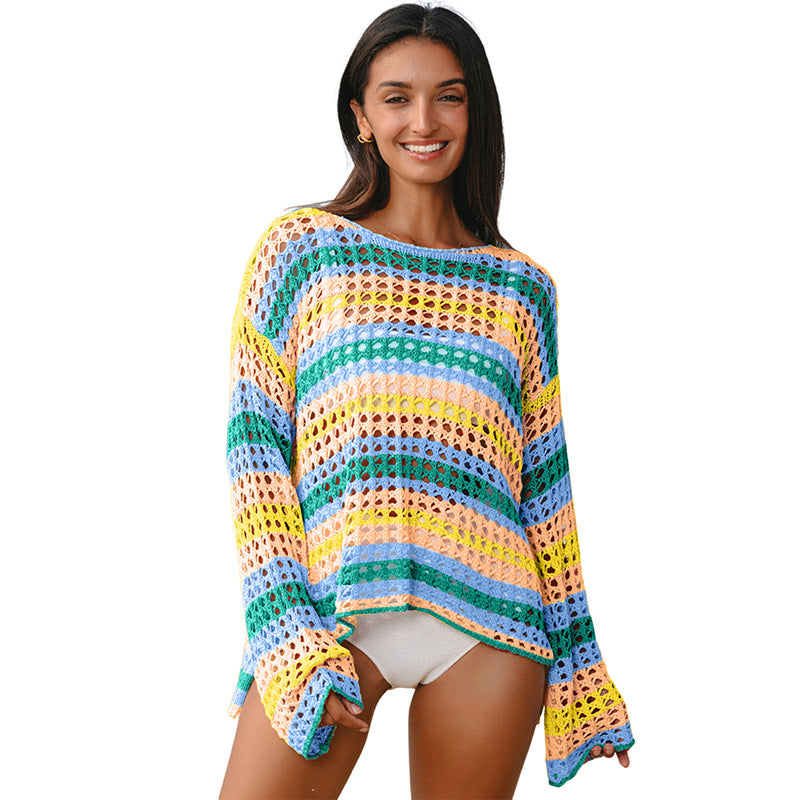 Pullover Round Neck Blouse All-match Multicolor Long Sleeve