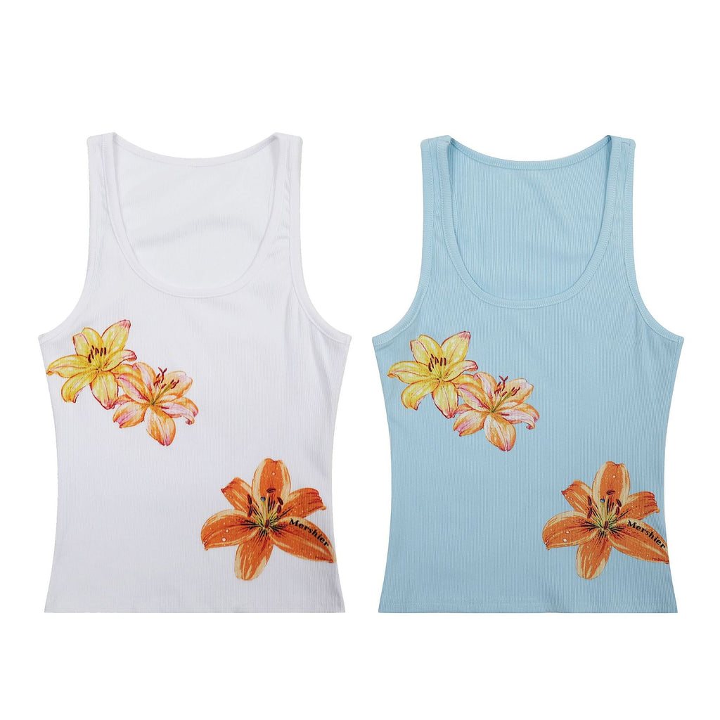 Hot Girl Floral Print I-shaped Camisole