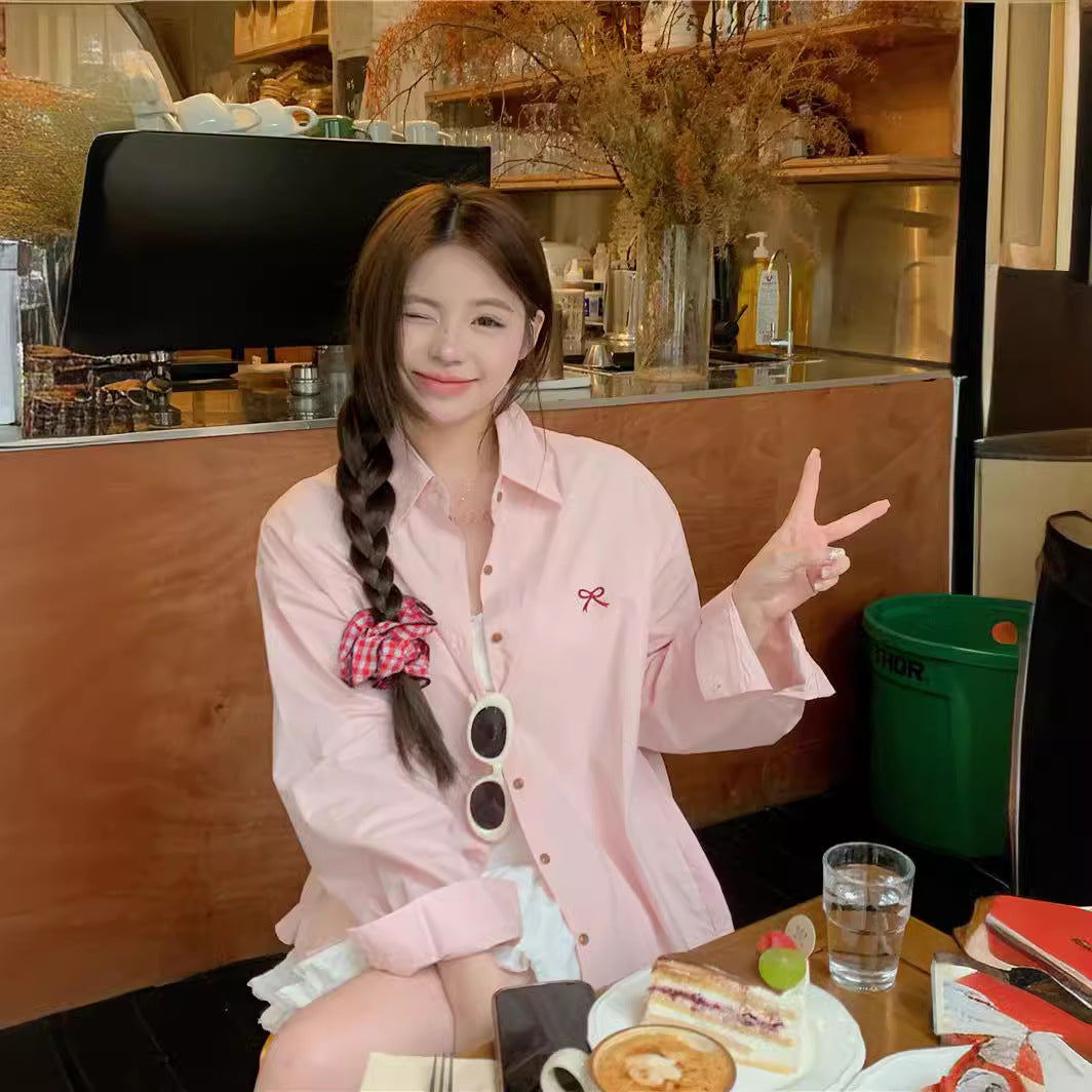 Gentle Bow Embroidered Shirt For Women