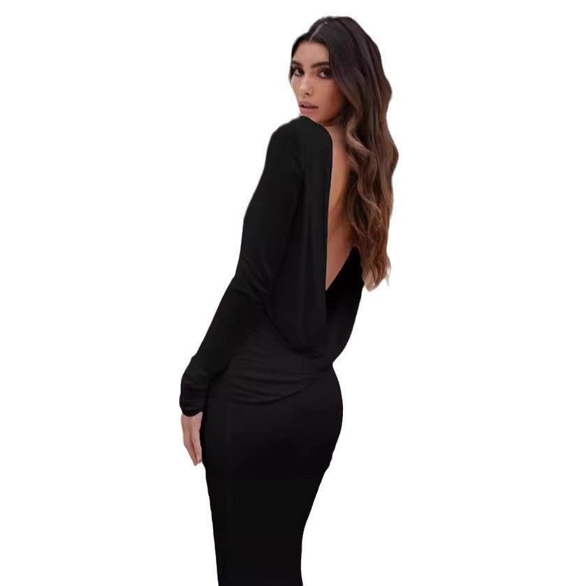 Fashion Slim Fit Backless Long Sleeve Dress Women