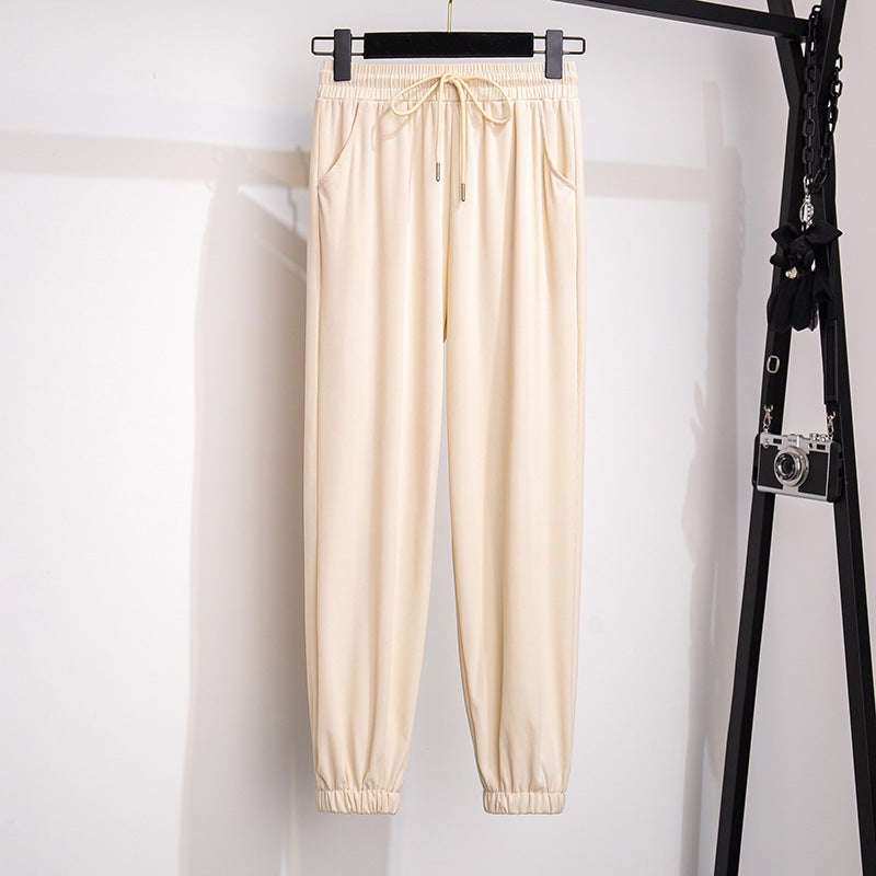 High Waist Loose Cropped Ice Silk Leggings For Women