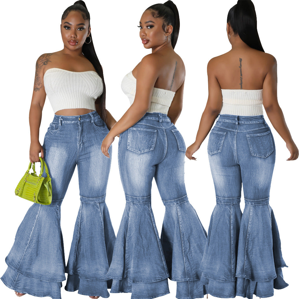Women's Fashion All-match Wide Leg Denim Stretch Flared Pants