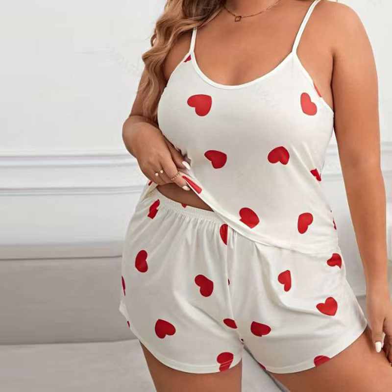 Women's Plus-sized Camisole Printed Pajamas Suit