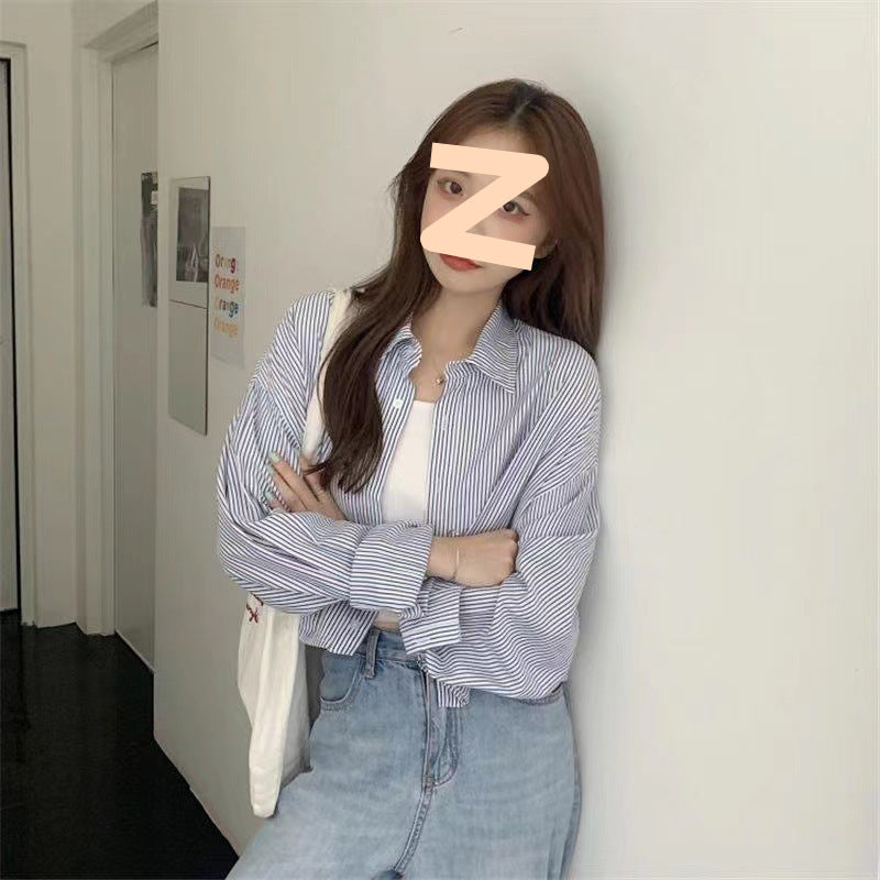 Vertical Striped Short Embroidery Shirt