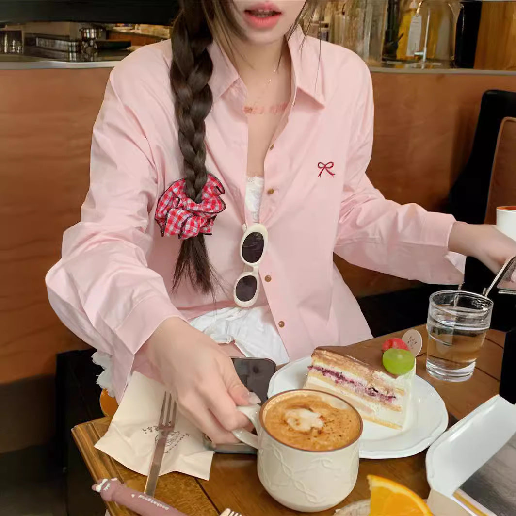 Gentle Bow Embroidered Shirt For Women