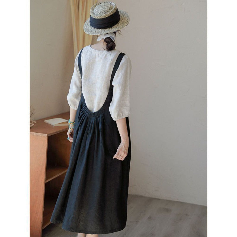 Women Back Landscape Younger Cotton Linen Sleeveless Dress