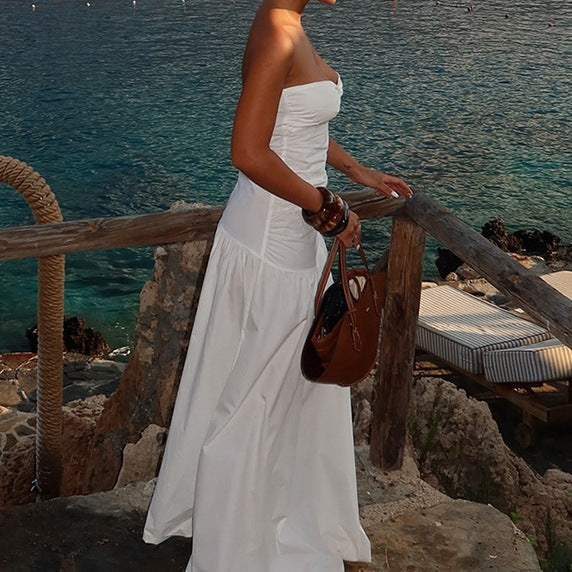 Women's Beach Style Fake Strapless Hollow Dress