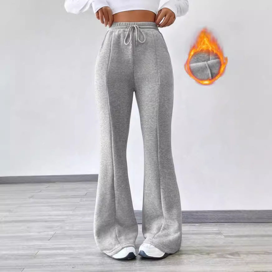 Women's Slightly Flared Casual Pants Comfortable Drawstring Stretch Fleece Sweatpants