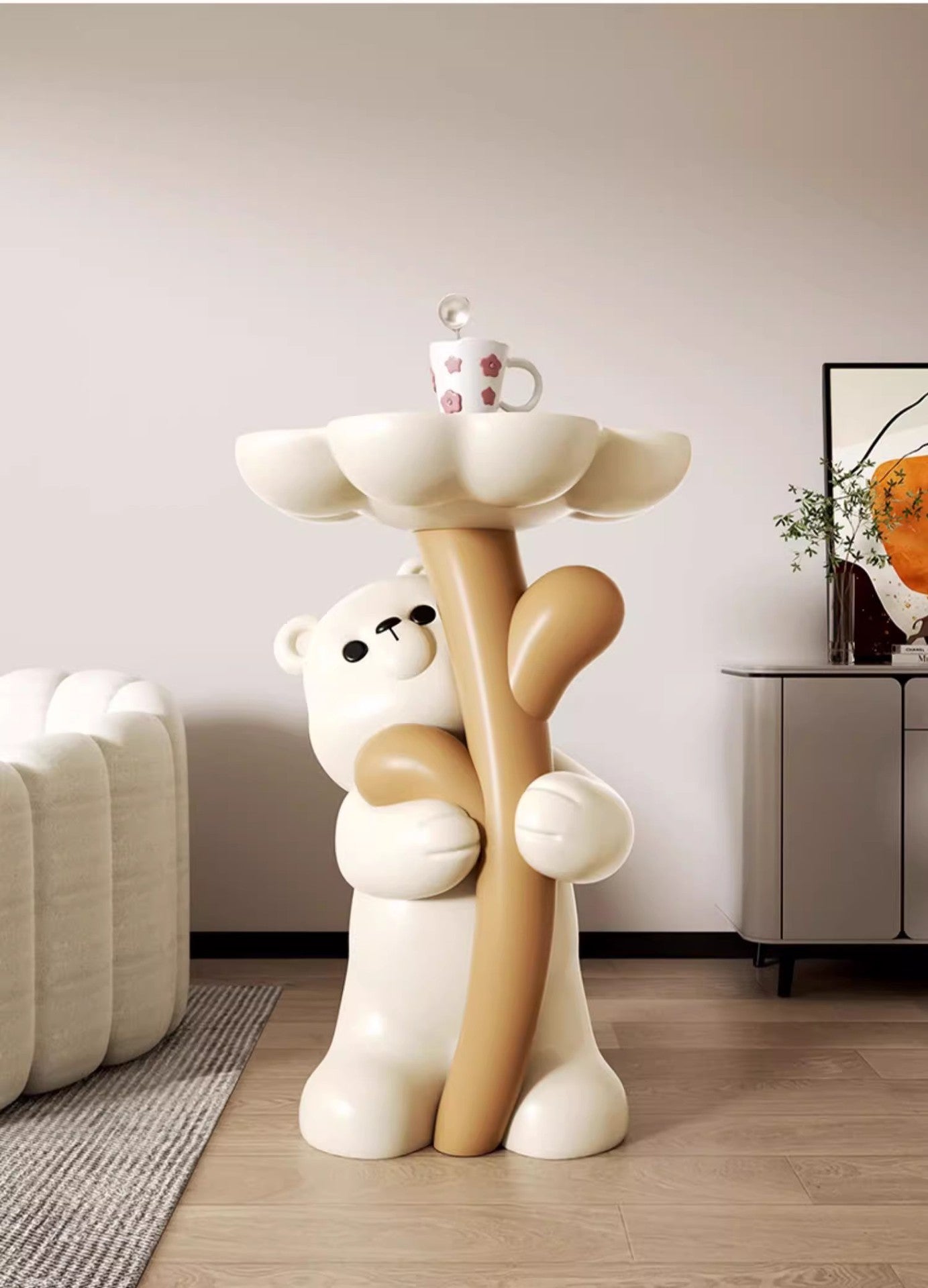 Cute Cartoon Bear Hug Flowers Landing Side Tables Living Room Bedroom Creative Table Home Decoration