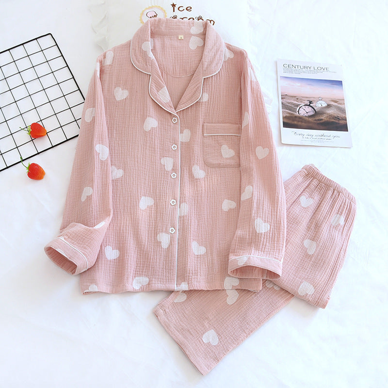 Women's Double-layer Gauze Loose All Cotton Crepe Pajamas Suit