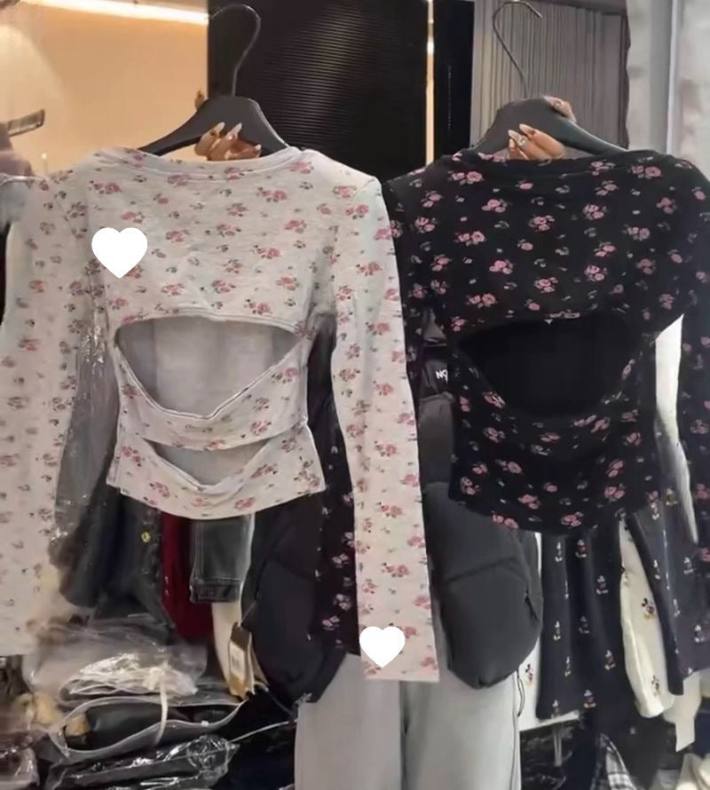 Women's U-neck Backless Floral T-shirt