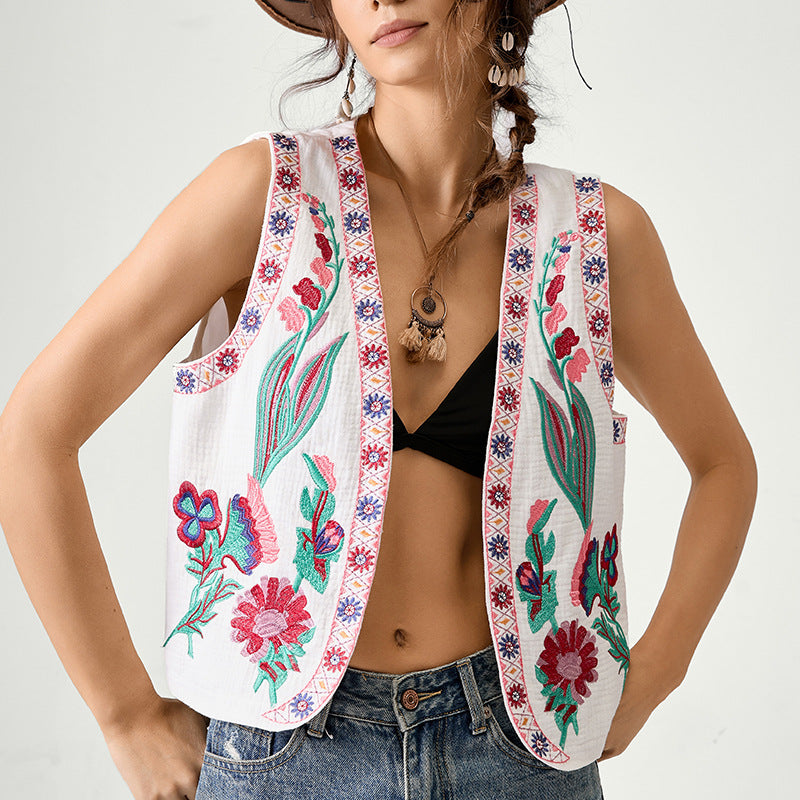 Floral Machine Embroidery Vest