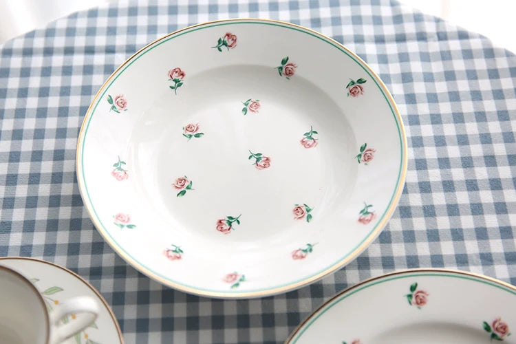 Floral Luxury Ceramic Teapot, Cup, Dessert Plate