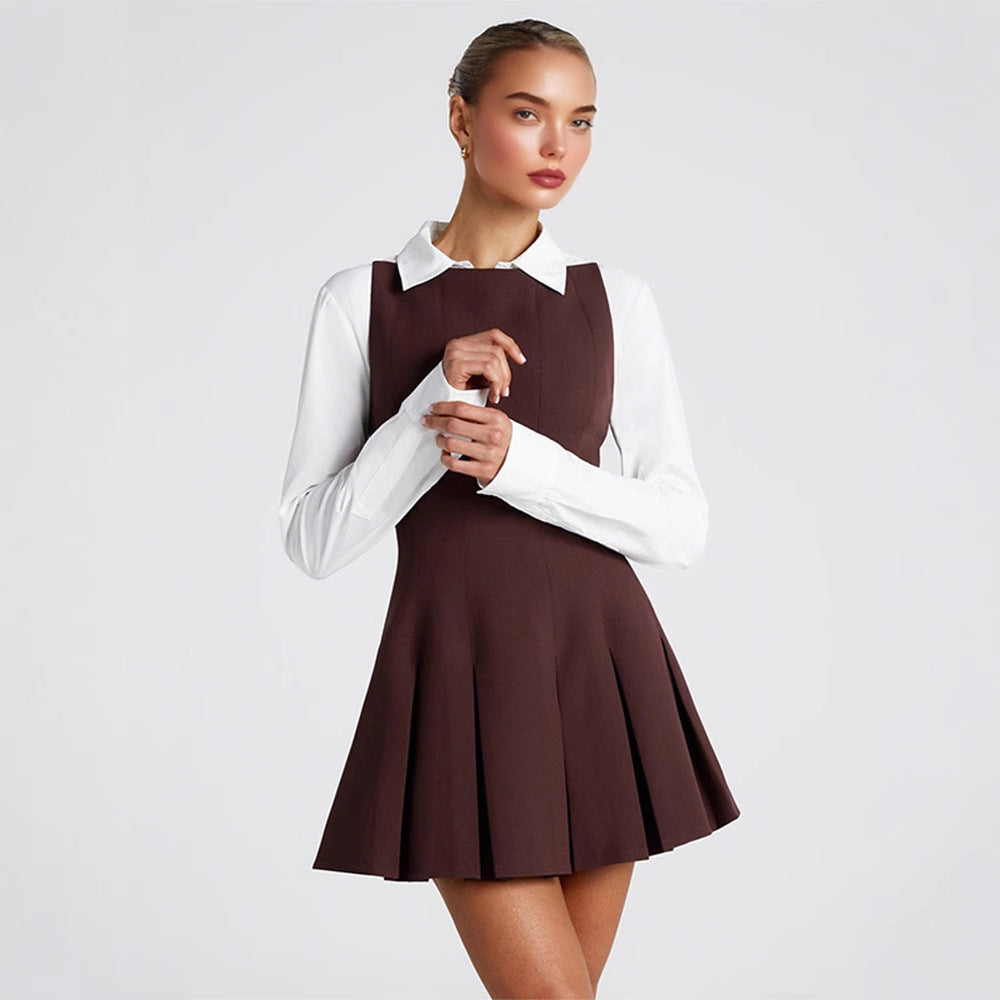 Elegance Sleeveless Off-neck Backless Pleated Skirt