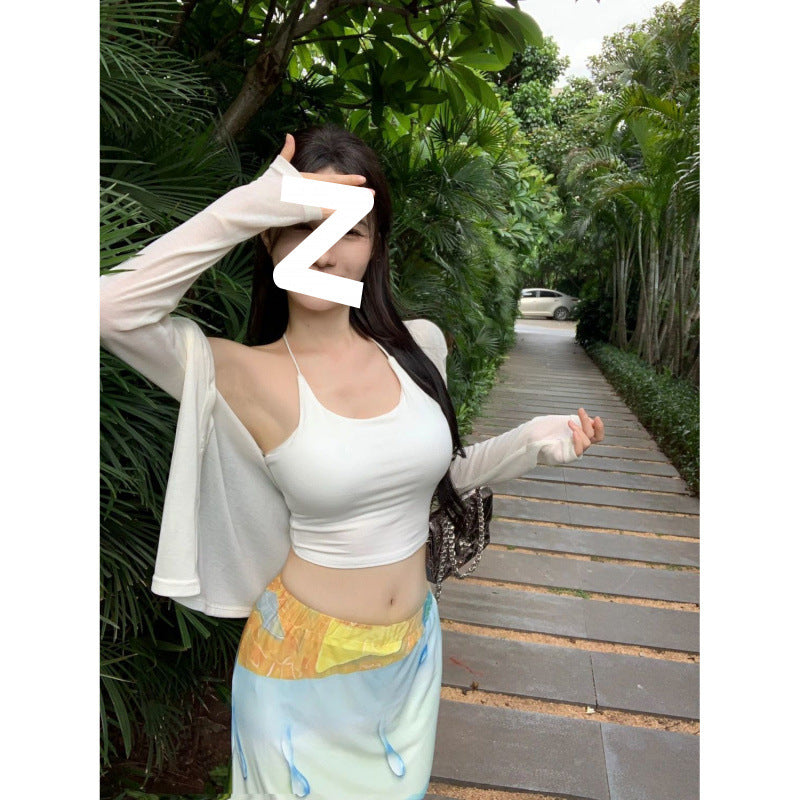 High Waist Niche Artistic Long  Printed Skirt For Women