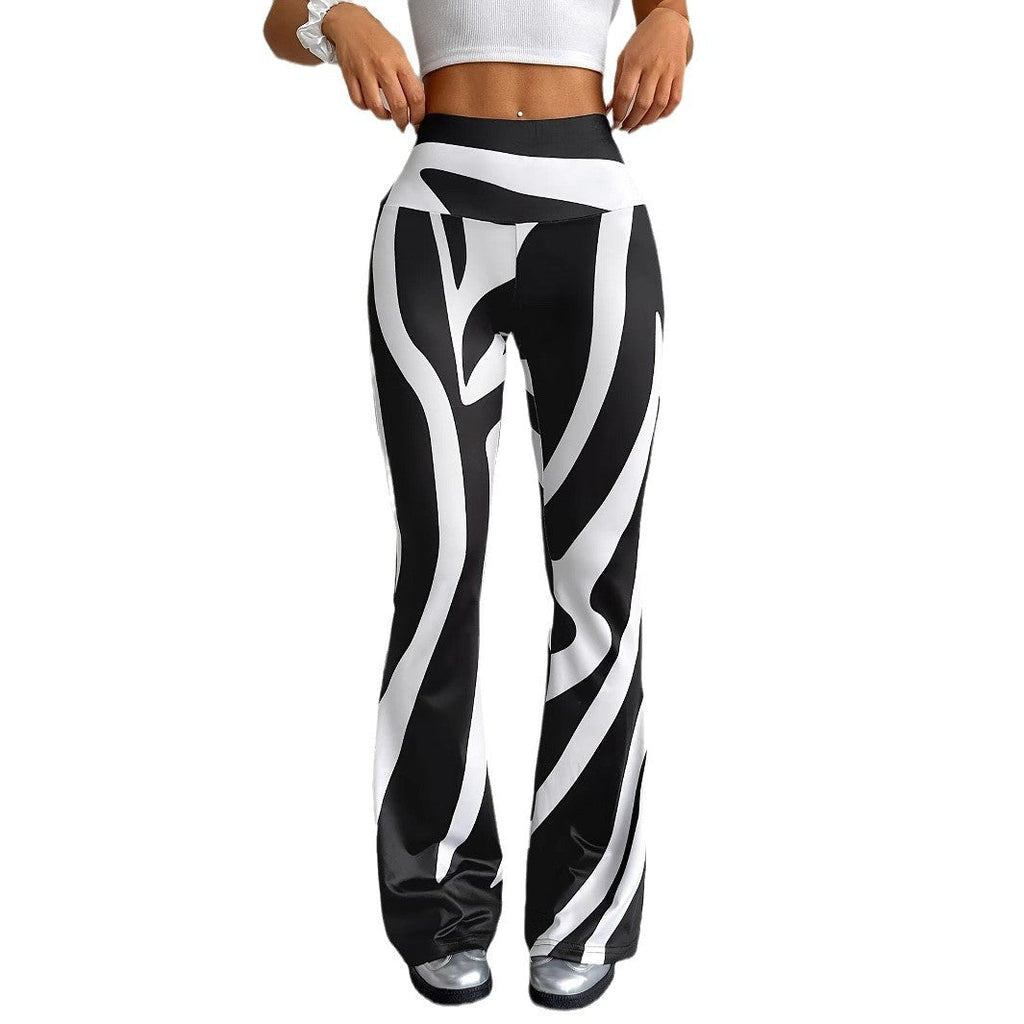 Women's Bell-bottom Pants Fashion Printed High Waist Sheath Casual Pants