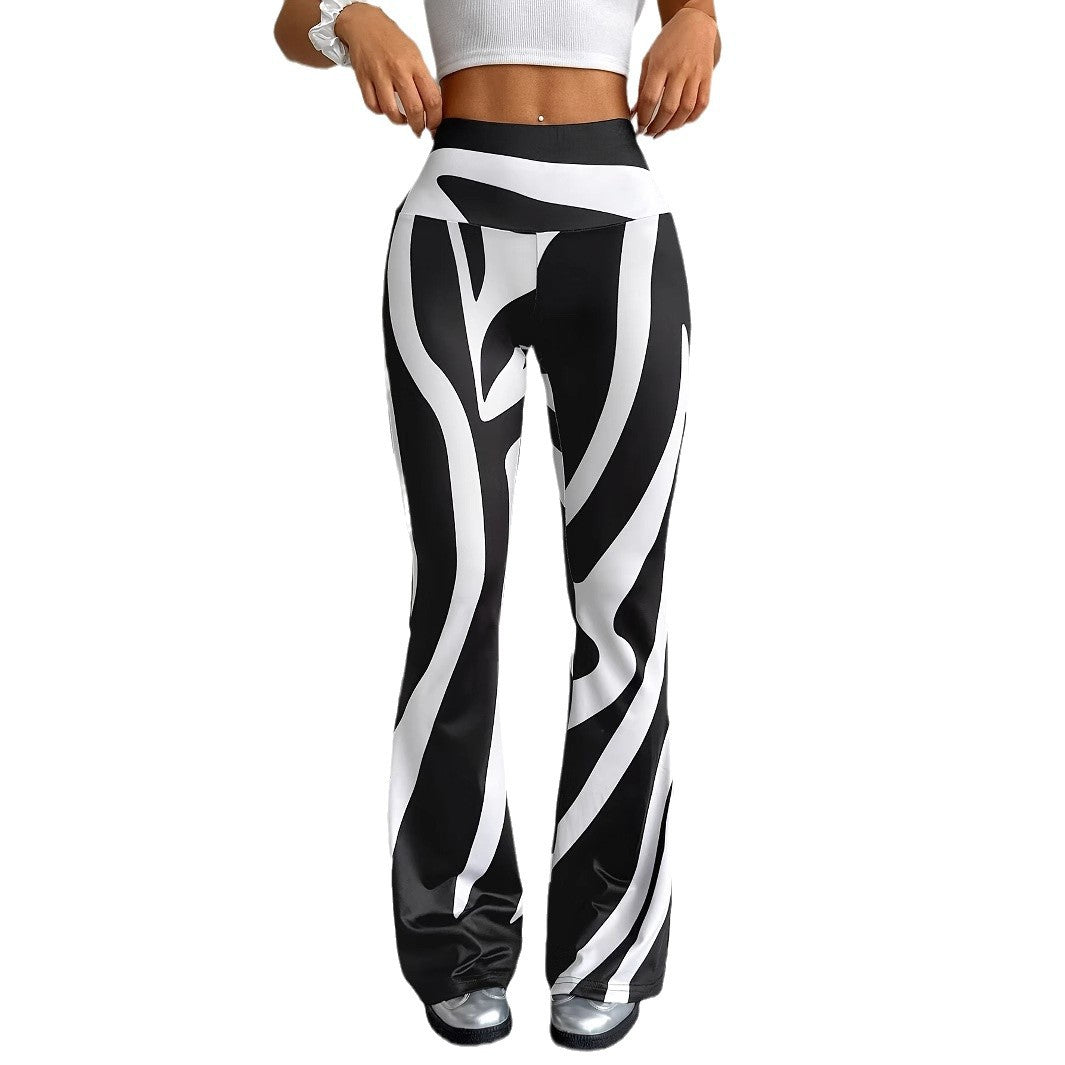 Women's Bell-bottom Pants Fashion Printed High Waist Sheath Casual Pants