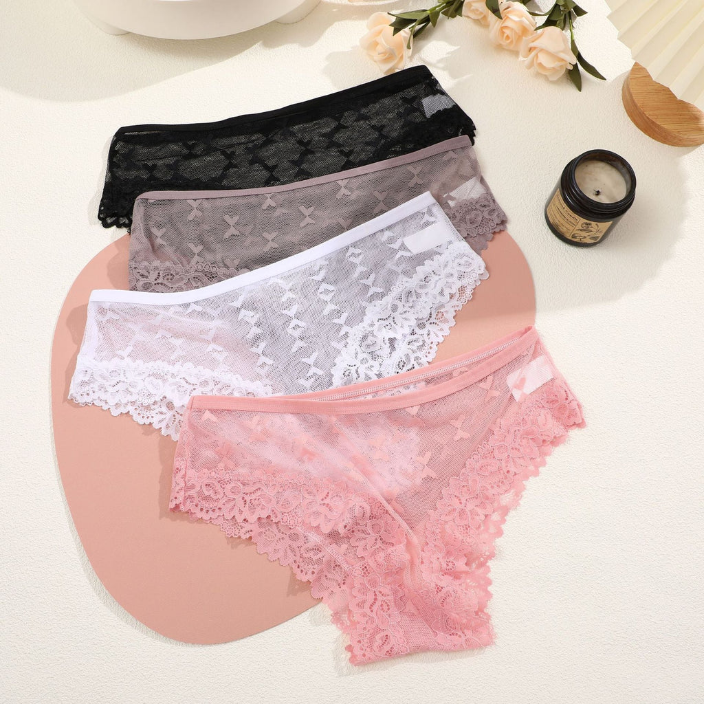 Ladies Butterfly Mesh Panties Lace Edge