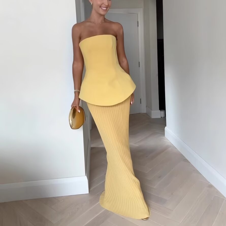 Sleeveless Tube Top Stitching Pleated Dress